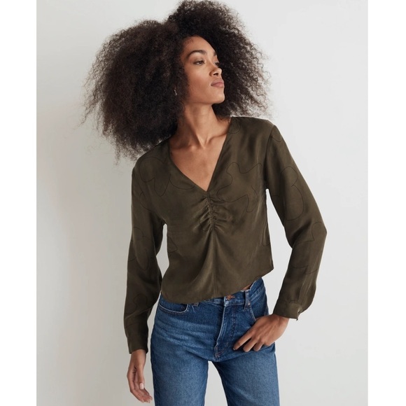 MADEWELL Brushed Ruched Front Top In Expedition Green - Picture 1 of 8